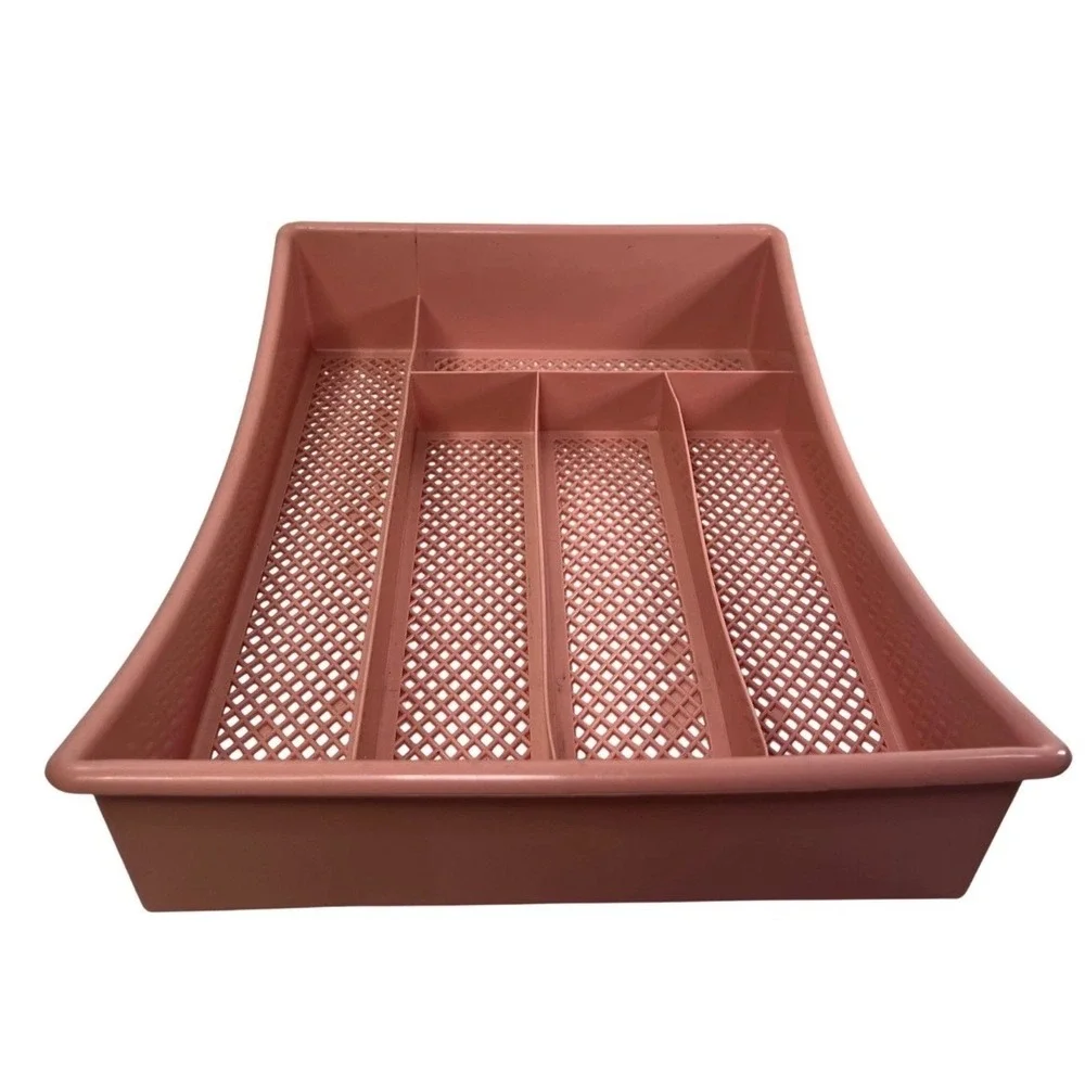 Vintage Pink Plastic Silverware Drawer Organizer 5 Compartment Lattice Tray